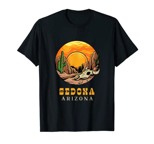 Sedona Arizona Retro Cactus y Sol Camiseta