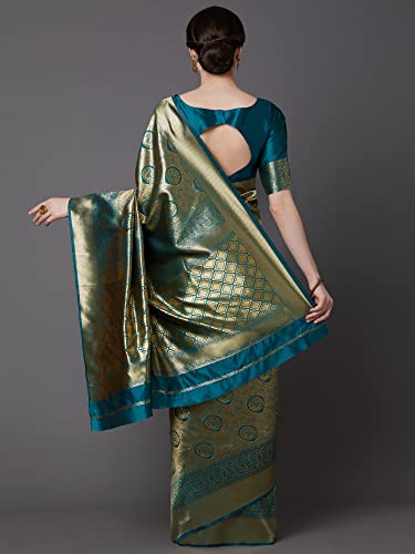 Image of AKHILAM Women's Kanjivaram banarasi silk Woven Design Saree With Unstitched Blouse Piece Saree With Un-Stiched Blouse