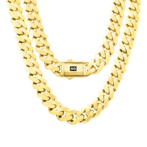 Nuragold 10k Real Yellow Gold Royal Monaco 15mm Miami Cuban Link Necklace (20