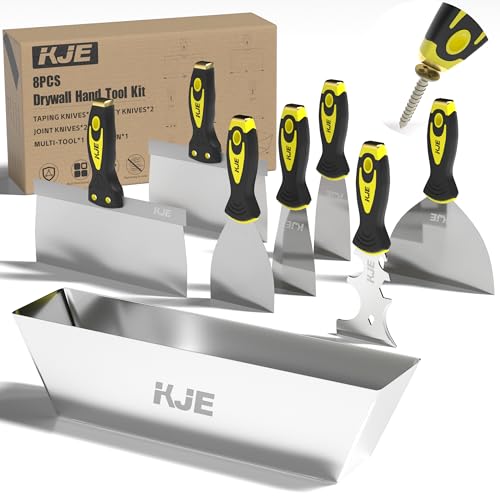 KJE 8PCS Drywall Tool Kit with Mud Pan
