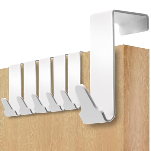 Menz Perchero Premium para Puerta con 6 Perchas y Colgadores Integrados, Incluye Almohadillas de Fieltro y Sistema Antideslizante para Protección Total de Sus Puertas Gancho Puerta Blanco_36mm ES