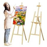 Nian Feng Wooden Easel for Painting, Large Floor Painting Stand for Adjnstable Height and Folding, 59-Inch, for Canvas Wedding Sign Poster, Art Easel for Adults and Teens (Natural)