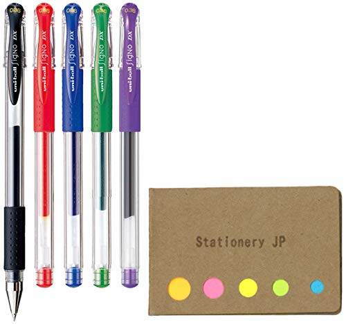 Uni-ball Signo Capped Gel Ink Pen, UM-151DX, Micro Point 0.38mm, 5 Color Ink, Sticky Notes Value Set