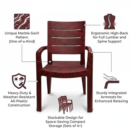 Image of Cello Jordan Polypropylene Plastic Arm Chair | Modern Multipurpose Seating for Home, Office, Garden & Balcony | Ergonomic Indoor & Outdoor Furniture (Color: Rosewood, Set of 4 piece)