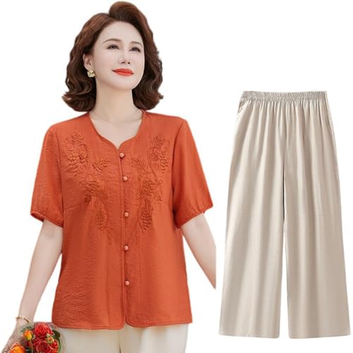 Conjunto de camiseta cuello redondo mujer tejido suave de dos piezas