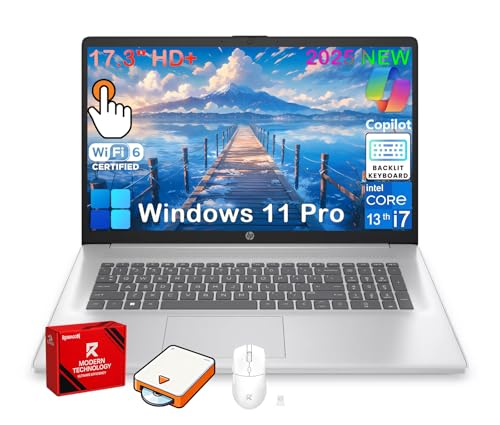 Image of HP 17 inch Touchscreen Laptop Computer, 32GB RAM, 1TB SSD, 17.3" HD+ Touch, Intel 10 Core i7 1355U, Backlit Keyboard, Copilot AI, Wi-Fi 6, Windows 11 Pro, Long Battery Life, Laptop for Business