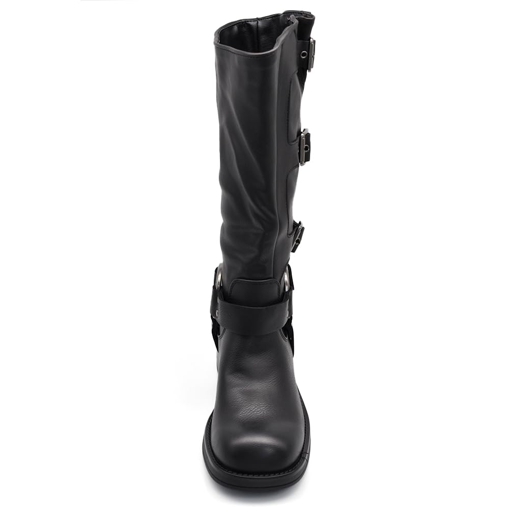 IF Fashion Scarpe Stivali da Donna Al Polpaccio Biker Motociclista Con Multi Fibbie Anfibi 660-3