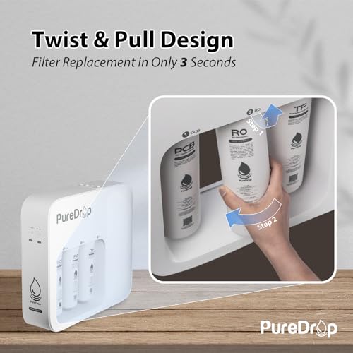 Image of PureDrop PDR-100RO 3-Stage Under Sink Reverse Osmosis Drinking Water Filtration System, 100 GPD Fast Flow Built-in Tank RO Water Filter System, Reduce PFAS