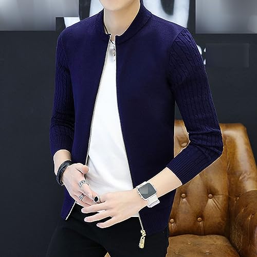 JEsilunmaMY Mens Slim Zipper Cable Knit Cardigan Long Sleeve Crew Neck Sweater Coat Solid Color Casual Fall Cardigan Knitwear3