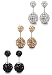 Jstyle 3 Pairs Stainless Steel Cubic Zirconia Stud Earrings for Women Pierced Double Sided Crystal Ball