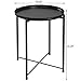 HollyHOME Round Metal Side Table, Outdoor Small Folding Accent Stand with Removable Tray, 17.72'' Portable End Table for Balconies, Gardens, Living Rooms and Bedrooms, Black