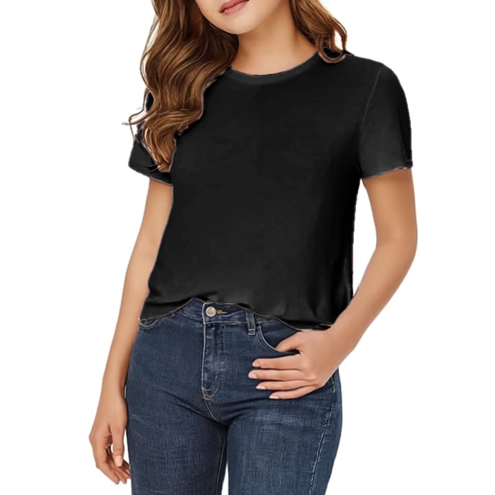 Girls Short Sleeve Crewneck T-Shirt, Summer Casual Top, Ages 1-13 Years