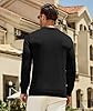 Elainone Mens Knit Striped Polo Shirts Long Sleeve Fashion Vintage Quarter Zip Jumper for Men UK Casual Polo Sweater Top Black 3XL #3