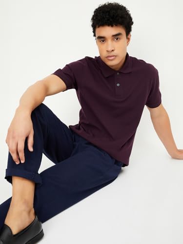 Image of Max Mens Cotton Blend Regular Fit Half Sleeves Solid Polo T-Shirt