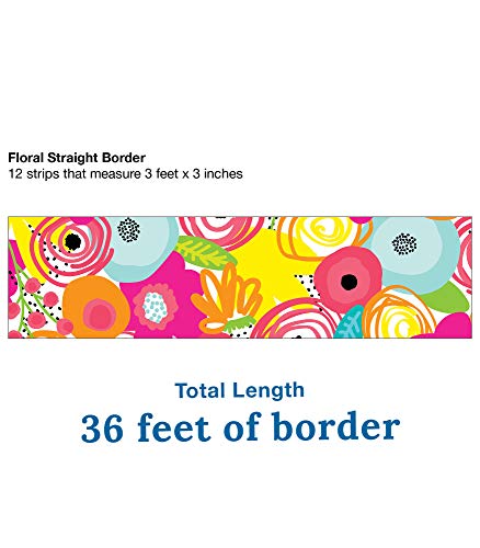 Schoolgirl Style Simply Stylish Floral Bulletin Board Borders, 36 Feet Of Straight Floral Classroom Borders For Bulletin Board, White Board, Tropical Room Décor, And Spring Classroom Décor (12 Strips) #TOP2