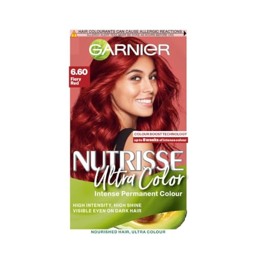 Garnier Nutrisse Ultra Color, Permanent Hair Dye, Intense Colour, For All Hair Types, 6.60 Fiery Red