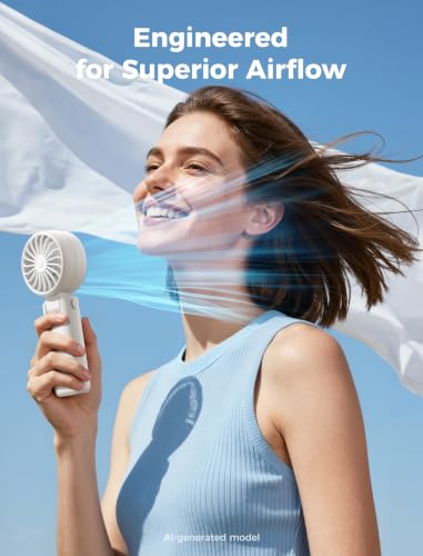 Image of Aecooly Mighty Portable Handheld Fan | 26H Max Cooling Time | 3 Flexible Modes | 5 Speeds Wind | Battery Level Display | USB Rechargeable Mini Personal Battery Powered, Gifts for Women, Travel -White