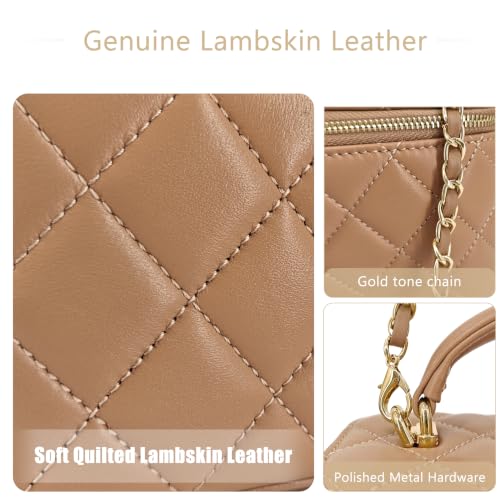 Image of M-ioi-M Small Genuine Leather Purse Quilted Crossbody Bag for Women, Mini Top-Handle Shoulder Handbag w /Gold Chain Strap
