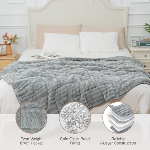Image of Cottonblue Weighted Blanket for Adults Queen Size 15 lbs, Soft Fuzzy Fleece Sherpa Weighted Throw Blankets 60x80 inches, Warm Cozy Fluffy Bubble GreyWinter Heavy Blanket for Bed Sofa Women Men Present