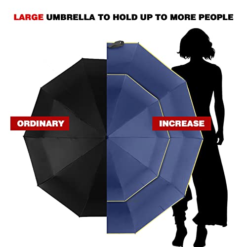 Kamaixun 62 Inch Oversize Windproof Golf Umbrella - Manual Double Canopy Vented Folding Portable For Travel, Upf 40+ Compact Golf Umbrella Lightweight For Women And Men Sun & Rain Umbrellas Blue #TOP1