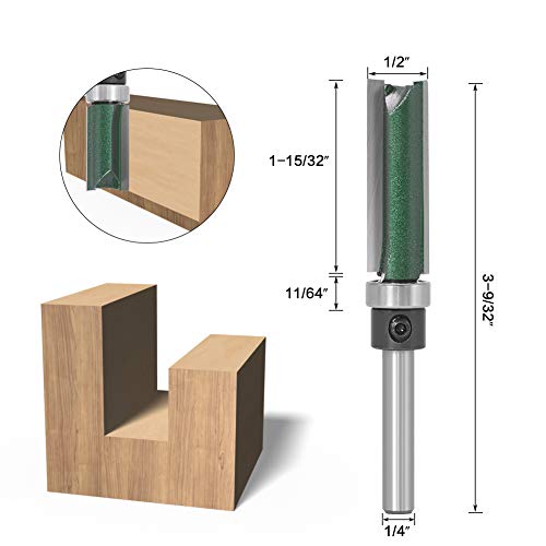 Straight Router Bit With Bearing, Wolfride 4Pcs Flush Trim Template Router Bit 1/4-Inch Shank Top Bearing Pattern Router Bit #TOP4