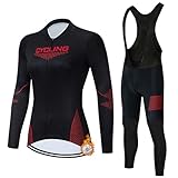 Maillot Ciclismo Mujer Invierno Ropa Bici MTB Conjunto Ciclista Polar Térmico,Traje Bicicleta Chaquetas Ciclo Manga Larga y Pantalones Tirantes con 19D Gel Acolchado,Completa de BTT Jerseys|2,S