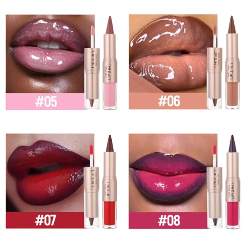 Image of BAISEN DIARY 2-in-1 Double-Ended Matte Lip Liner & Lip Gloss Duo, Classic Red Ombre Lip Combo Pencil, Lip Liner and Lipstick Gloss Set for Defined & Fuller Looking Lips, #02 Classic Red