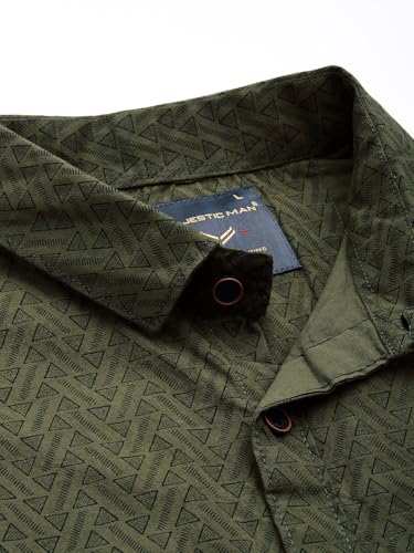 Image of Majestic Man Custom Geometric Printed Pure Cotton Slim Fit Casual Shirt