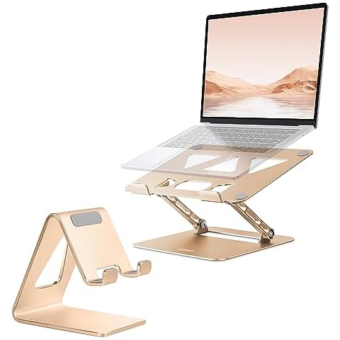 Aoviho Desk Cell Phone Stand Bundle with Laptop Stand Holder (Gold) Cover