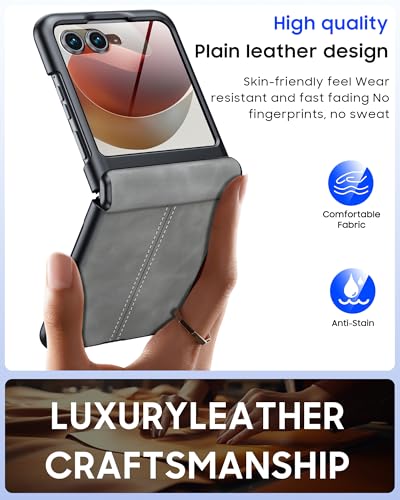 Image of for Motorola Razr 2026 Case with Hinge Protection & Built-in Outer Screen Protector, Ultra-Thin PU Leather Matte PC Shockproof Cover, Slim Protective Phone Case for Moto Razr 2026-Gray