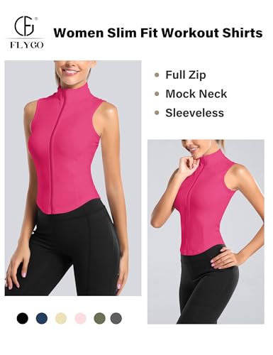 Image of Flygo Women's Full Zip Sleeveless Workout Yoga Active Jacket Vest Golf Shirts
