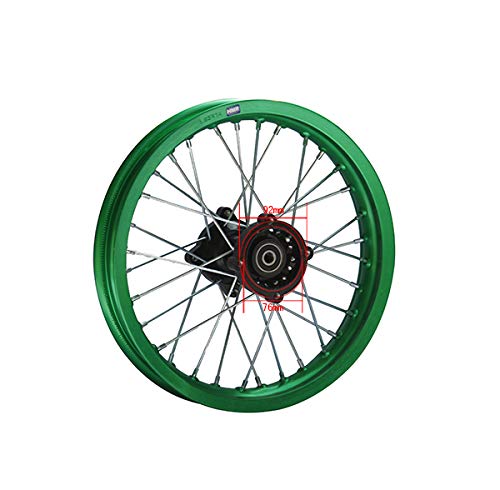 Alu Felge 14 Zoll hinten Grün Eloxiert Typ 2 Geeignet für fast alle Modelle mit 12 mm Achse Dirt Bike, Pit Bike, XMOTOS, MotoCross (Grün)