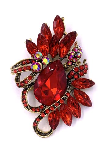 Image of COLORFUL BLING Rhinestone Leaf Brooch Pin - Red, Blue Vintage Jewelry Accessory Gifts Decoration