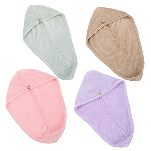 HAPINARY 4 Piezas Gorro para Cabello seco Toalla refrescante Toallas refrescantes Toallas de salón toalhas Towels baños Suministro de baño Gorro de baño de Secado rápido vellón de Coral