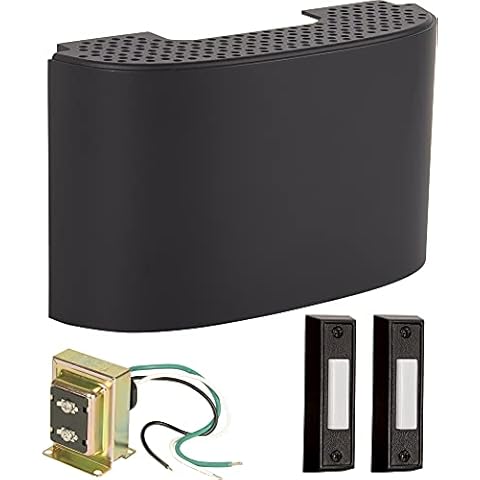 Craftmade CK2001-FB Designer Door Chime Kit includes Flat Black Door Chime with 2 Black Buttons and T1610 Transformer Cover
