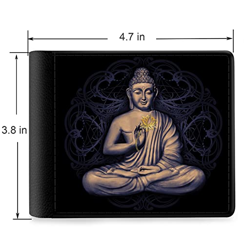 (Sitting Buddha and Lotus Front Pocket Slim Bifold Leather Wallet RFID Blocking with ID Window for Men2