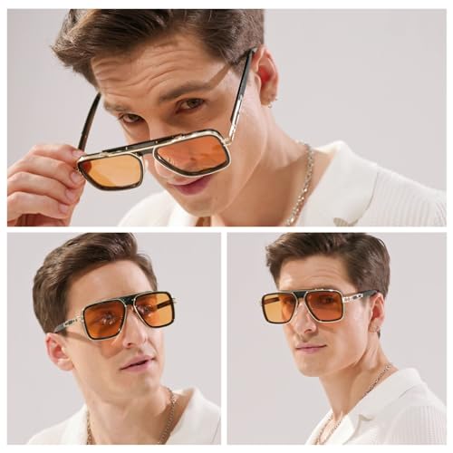 Image of Freckles Mark Trendy Retro Sunglasses for Men Women Stark Vintage Shades 70s Italian Fashion Square Metal Glasses