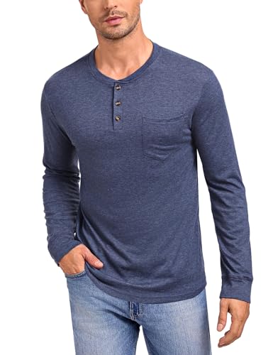 Wayleb Camiseta Hombre De Clásico De Manga Larga Casual Henley Camiseta para Hombres Color Sólido Camisa de con Botones para Hombre