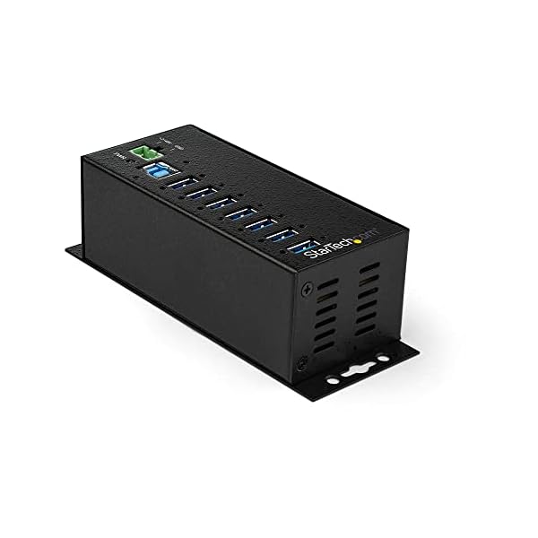 StarTech.com 7-Port USB 3.0 Hub with Power Adapter - Metal Industrial USB-A Hub with ESD & 350W Surge Protection - Din/Wall/Desk Mountable - High Speed USB 3.0 (5Gbps) - Hub , TAA (HB30A7AME)