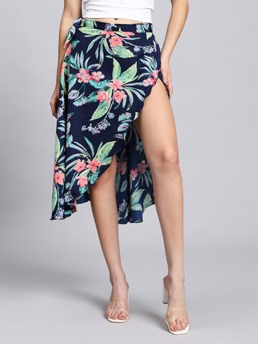 Image of GirlCode Women's Boho Floral Print Wrap Front Self Tie Knot Midi Skirt Women & Girls