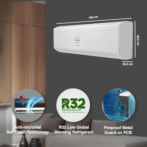 Image of Godrej 1.5 Ton 3 Star, Hot & Cold, 5 Years Comprehensive Warranty, Inverter Split AC (Copper, Anti-Freeze Thermostat, Twin-Rotary Compressor, AC 1.5T SIH 18ITC3-WWR, White)