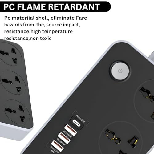 Image of Multi Plug Extension Board | 3 Universal Sockets + 5 USB Charging Ports | 2M Wire | Power Strip for Home, Office & Electronics