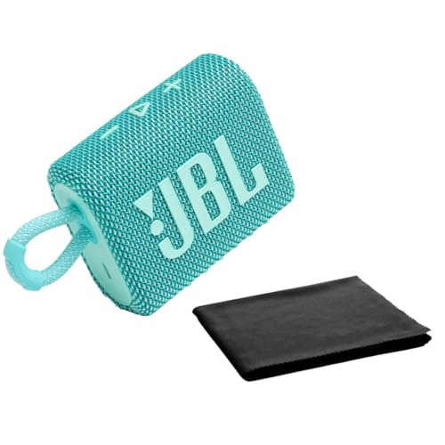 JBL Go 3 - for Portable Use - Speaker with Bluetooth - Built in Battery Waterproof and Dustproof - Includes Cleaning Cloth (Teal)