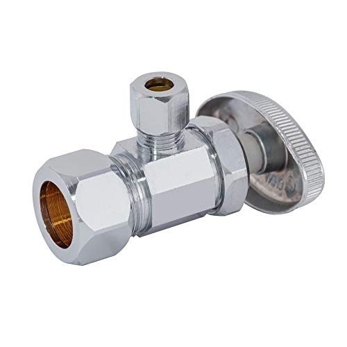 Image of Eastman 1 /4 Inch OD Compression x 5 /8 Inch OD Compression Multi-Turn Angle Stop Valve, Brass Plumbing Fitting, Chrome, 04344LF