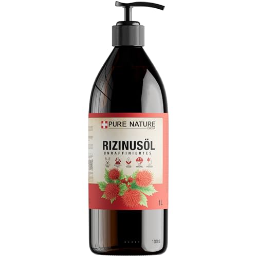 CHOSA Bio Rizinusöl Kaltgepresst Unraffiniert 100% Rein 1000 ml + Spender - Rizinus Öl Haare Haut Bart Wimpern - Vegan Massageöl & Haaröl - für DIY Kosmetik - Castor Oil 1 Liter Flasche