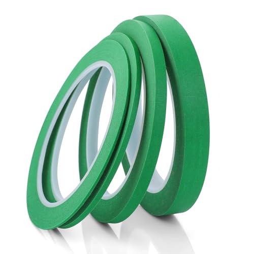 Image of CIATBYYJ 4 Rolls Pinstripe Tape, Green Automotive Masking Tape for Painting, High Adhesion Masking Tapes for DIY, Car, Paint, Art Creat (1 /16, 1 /8, 1 /4 and 1 /2 Inch Wide x 52 Yard Long)