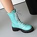 Green Fashionable Female British Style Belt Buckle Round Toe Lace Up Thick Soled