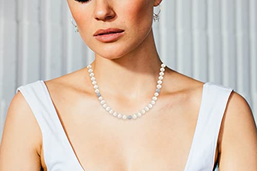 Savlano 8-9MM Cultured Freshwater Baroque Natural White Pearl Crystal Bead Necklace 17-inch, For Women Comes with Gift Box4