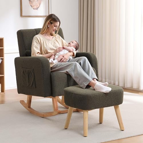 HCHAIRH Rocking Chair with Ottoman, Nursery Glider Rocker with High