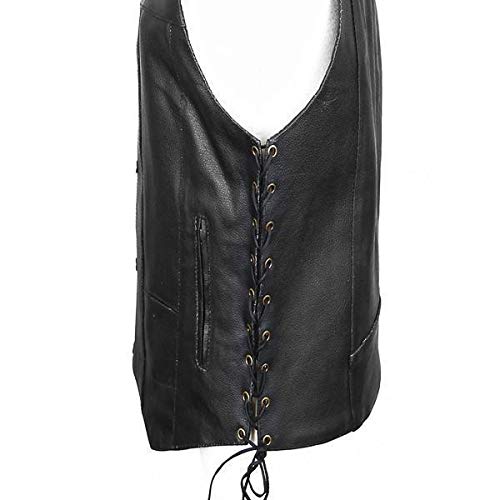 Xelement Usa Leather 1204 Men's Black 'Dime' Classic Leather Ten Pocket Vest With Side Laces - Large #TOP6